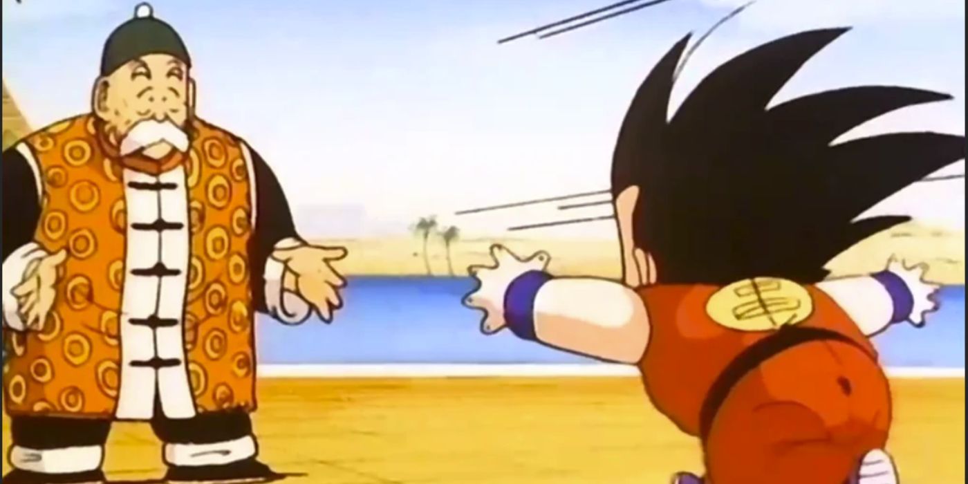 Goku rushes to embrace the ghost of Grandpa Gohan.