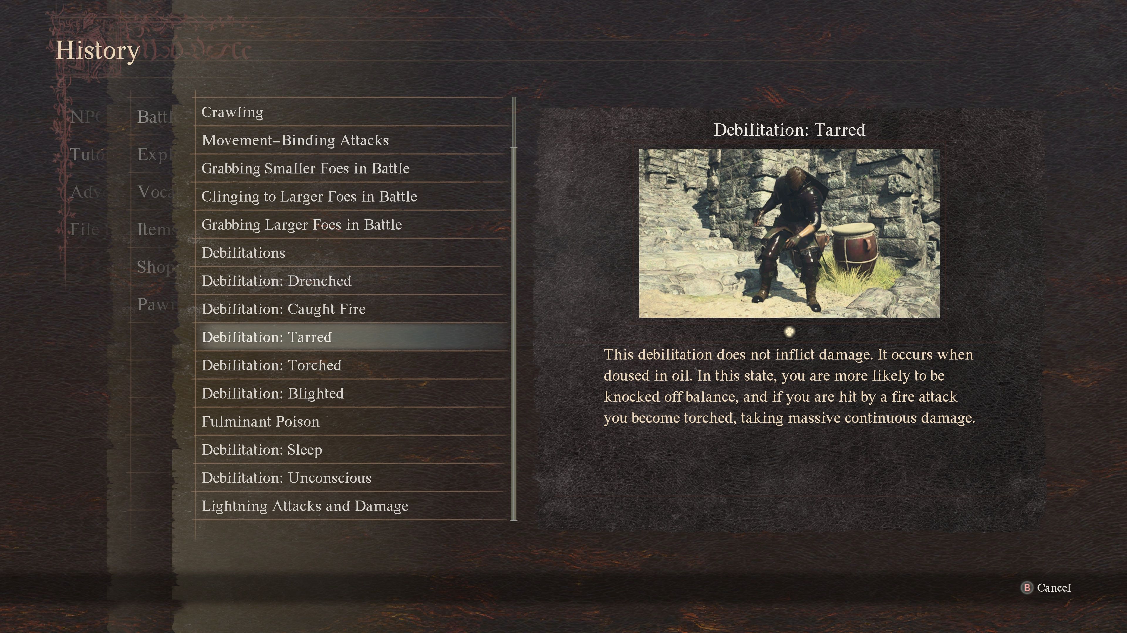 Tarred in the menu of Dragon's Dogma 2.