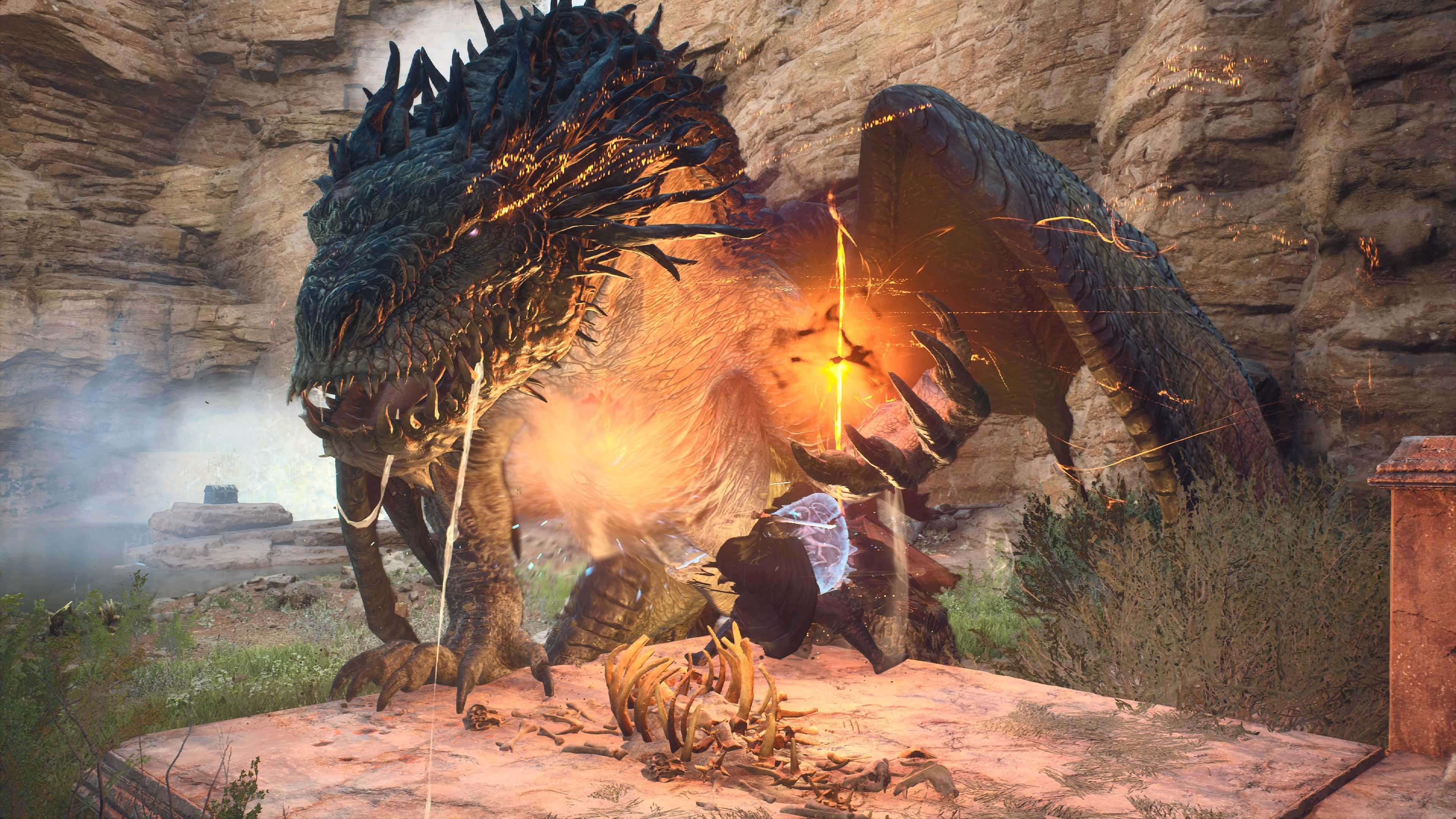 The Arisen slashes at an enraged Drake in Dragon's Dogma 2.