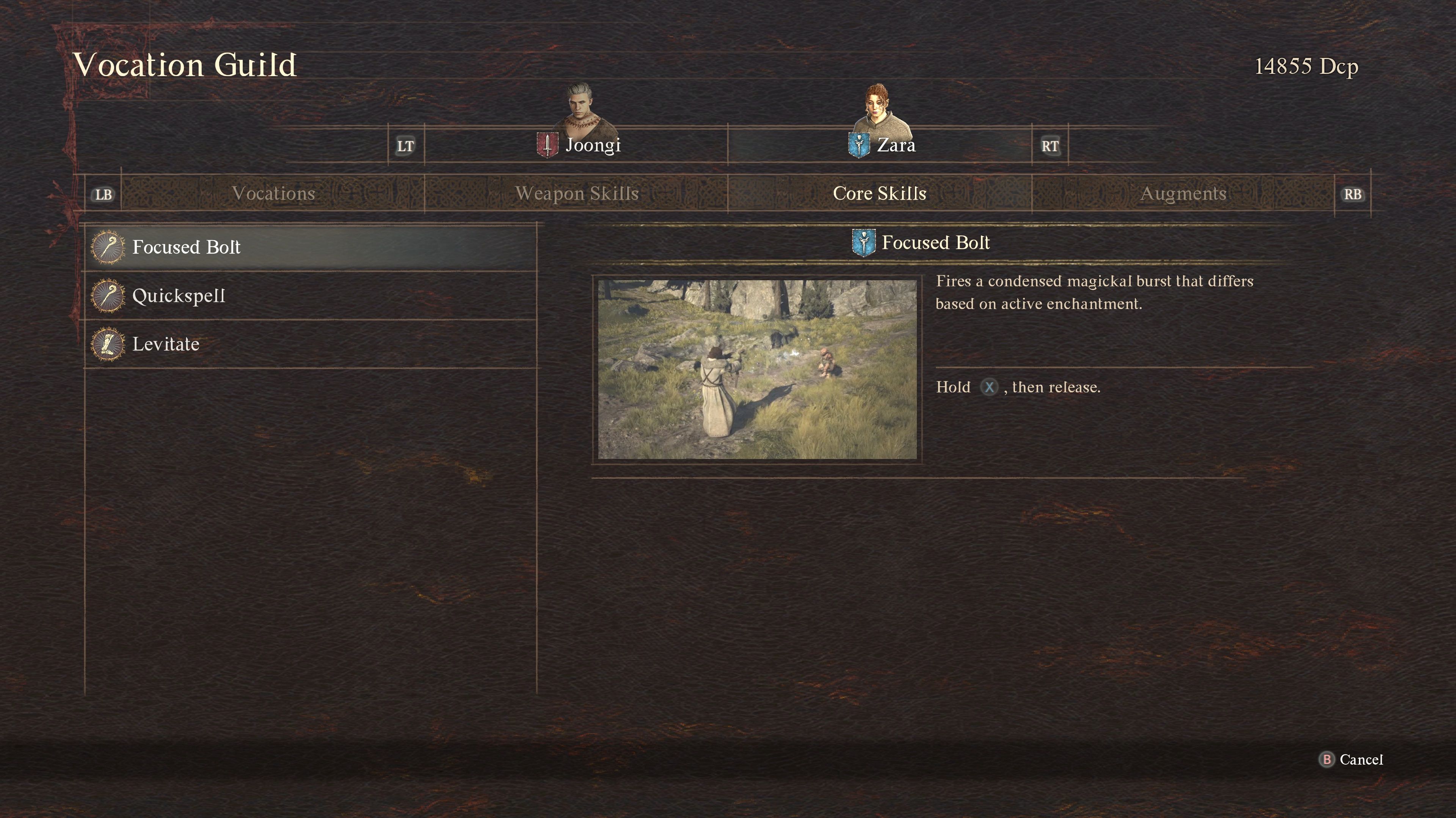 The Mage Vocation's Core Skills in the menu of Dragon's Dogma 2.