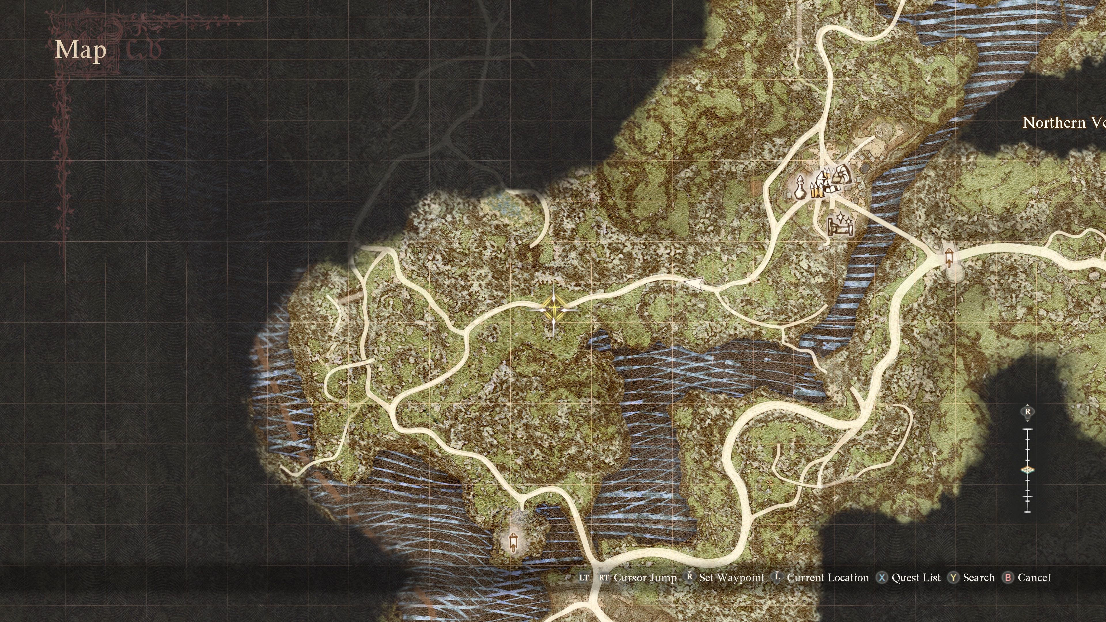 The location of Accardo on the map in Ordeals of a New Recruit in Dragon's Dogma 2.