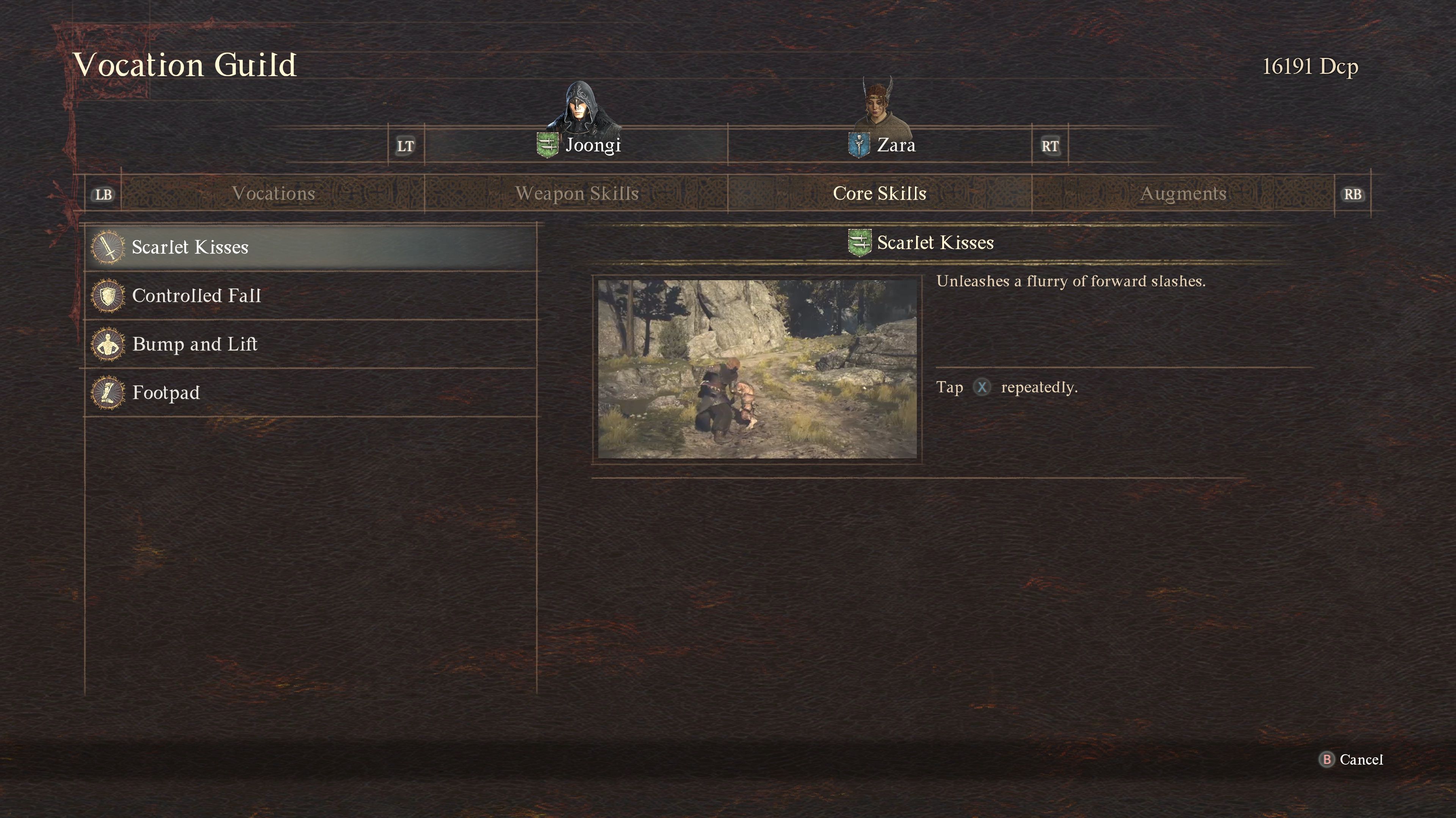 The Thief Vocation's Core Skills in the menu of Dragon's Dogma 2.