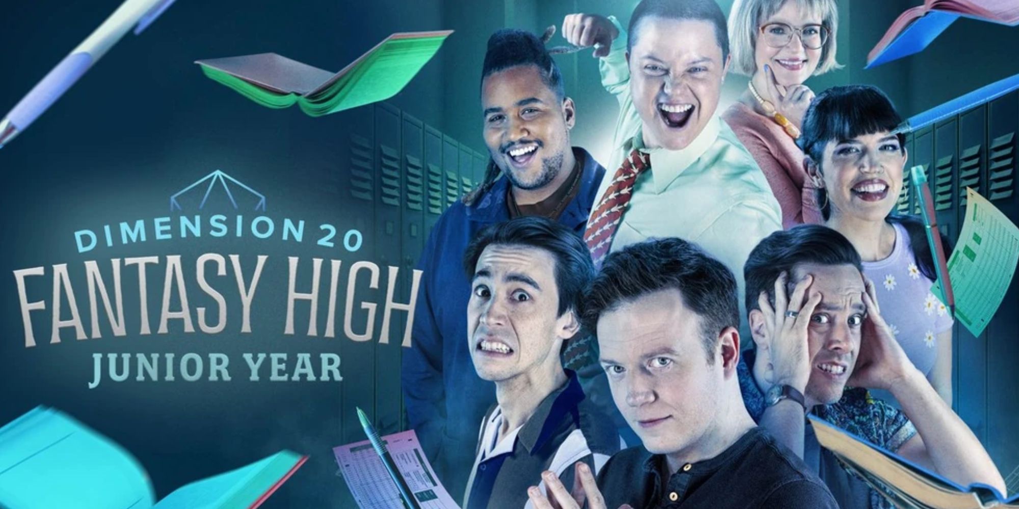 DImension 20 fantasy high junior year cast and dm photos by a logo