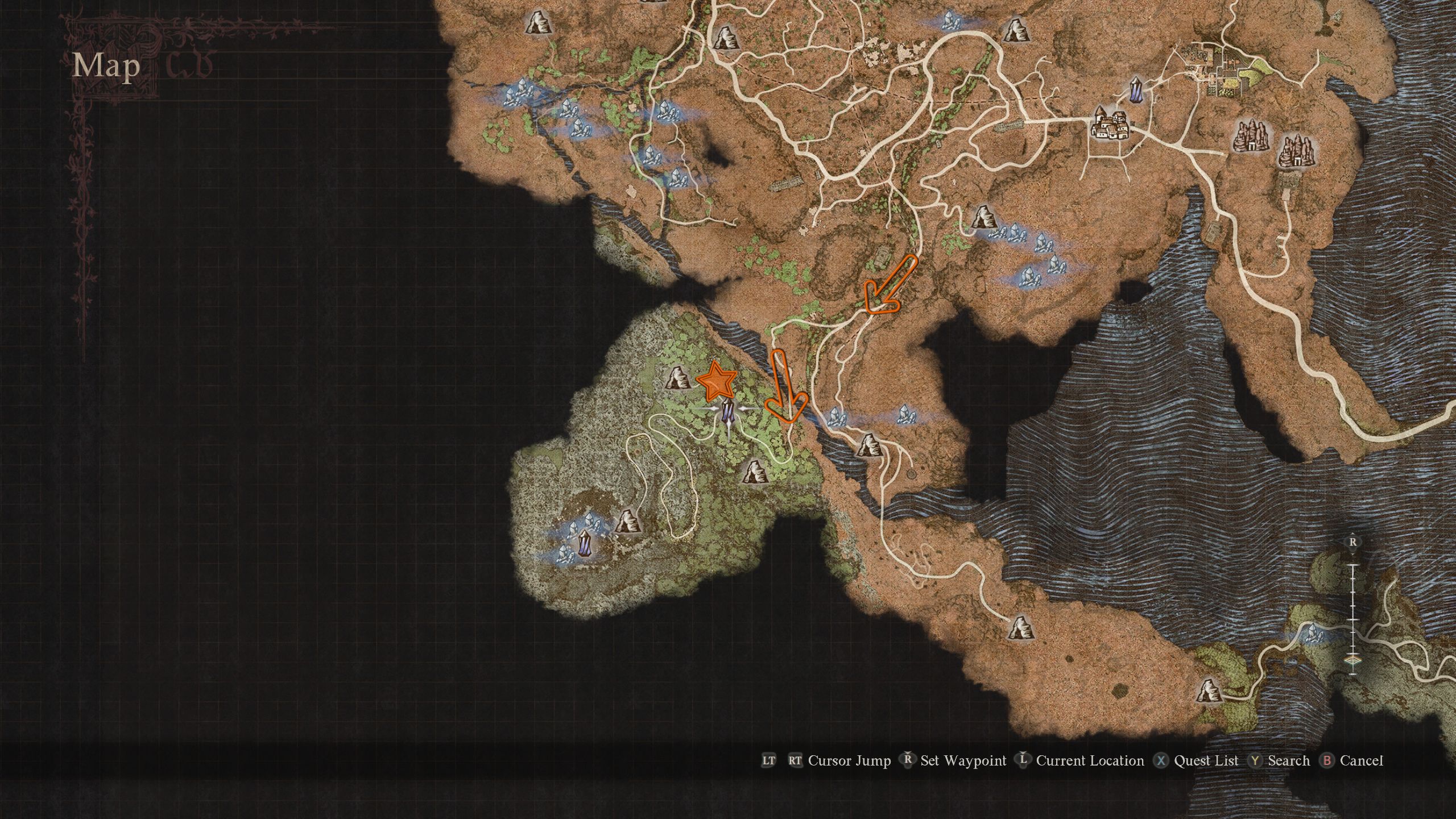 Directions on the map showing the location of Medusa - Dragon's Dogma 2
