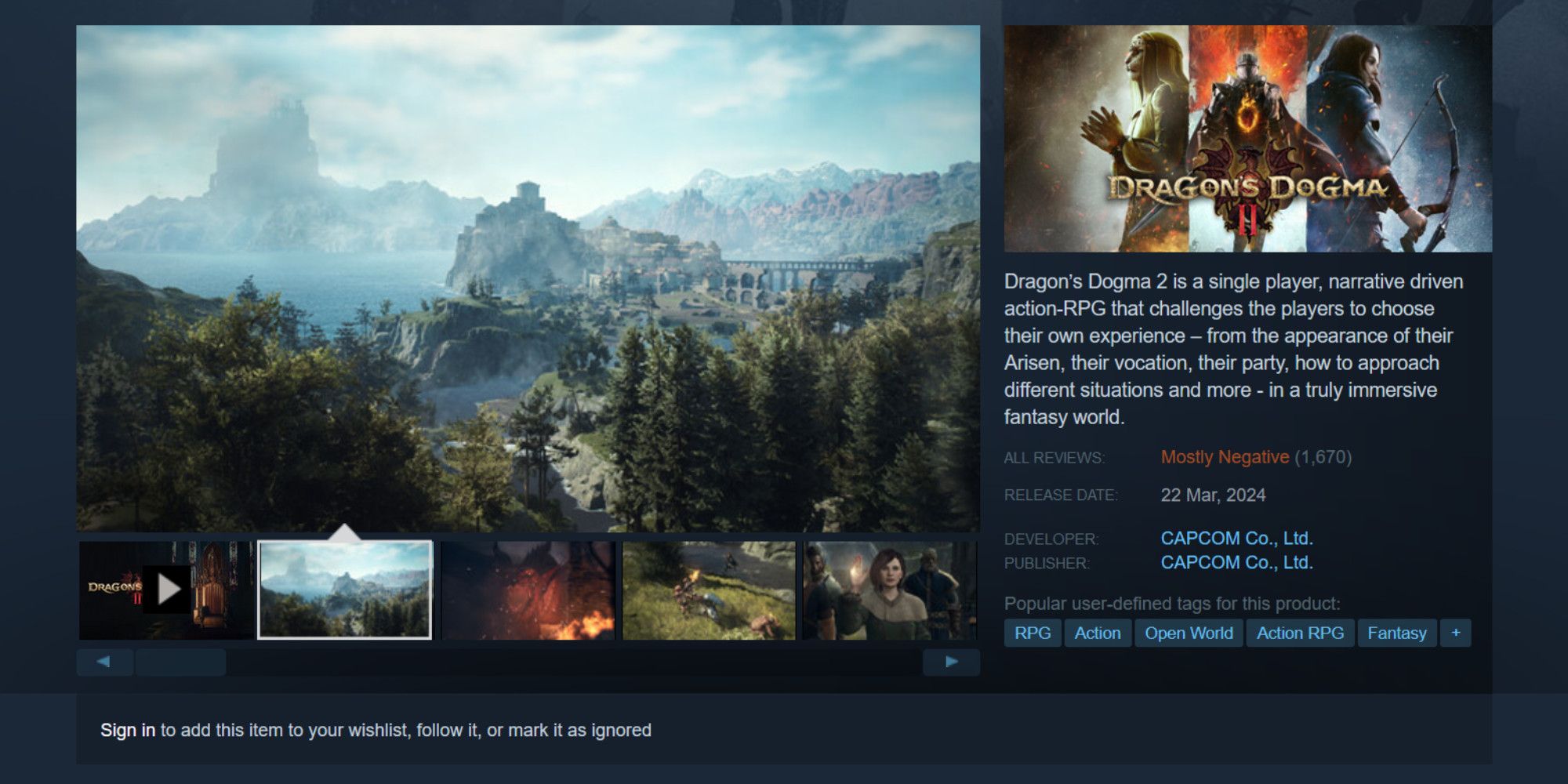 Dragon's Dogma 2 Steam Page