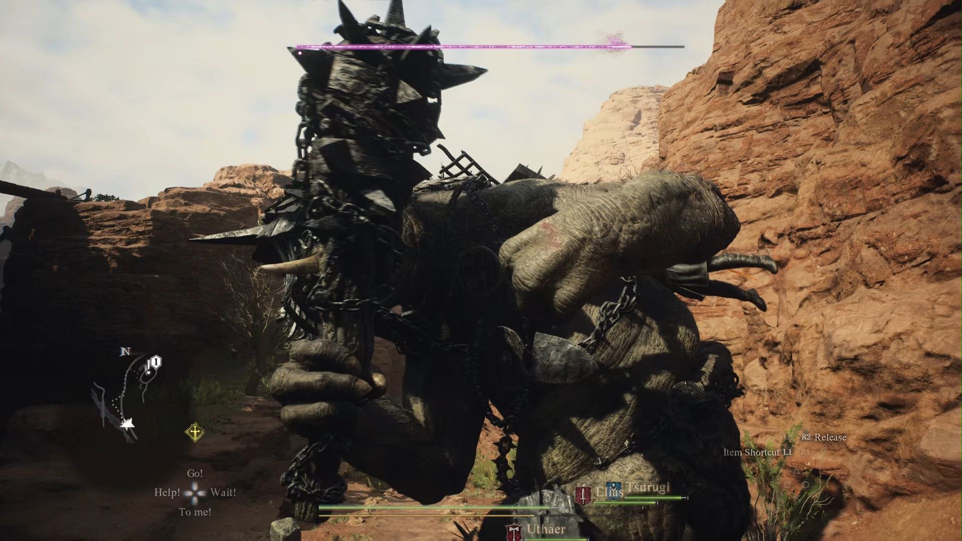 Armored Cyclops preparing to swing its spiked club towards the Arisen and pawns below it in Dragon's Dogma 2.