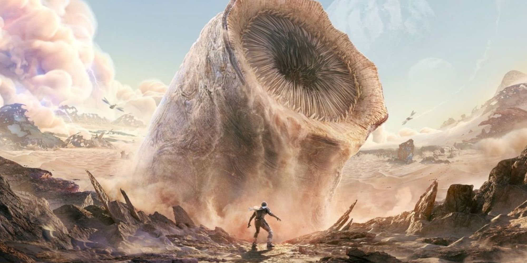 A huge sandworms in Dune: Awakening