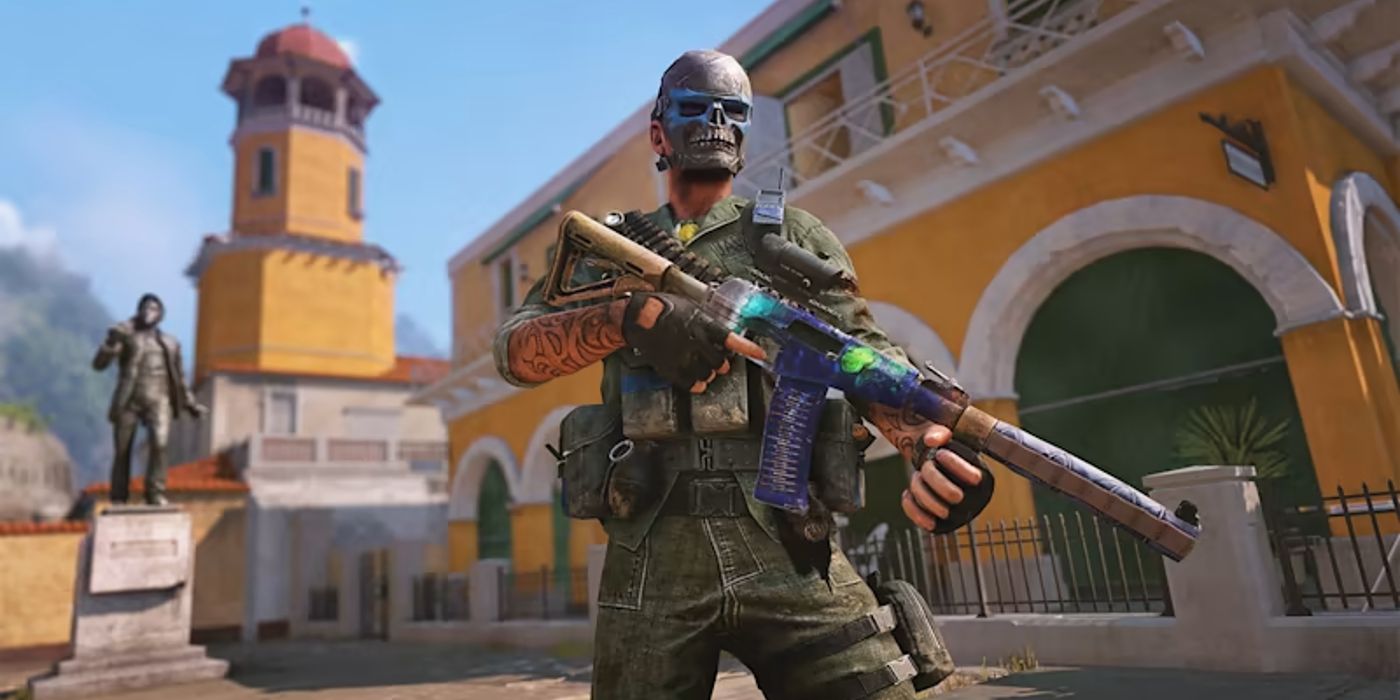 Warface Solider With Skull Mask Holding Rifle