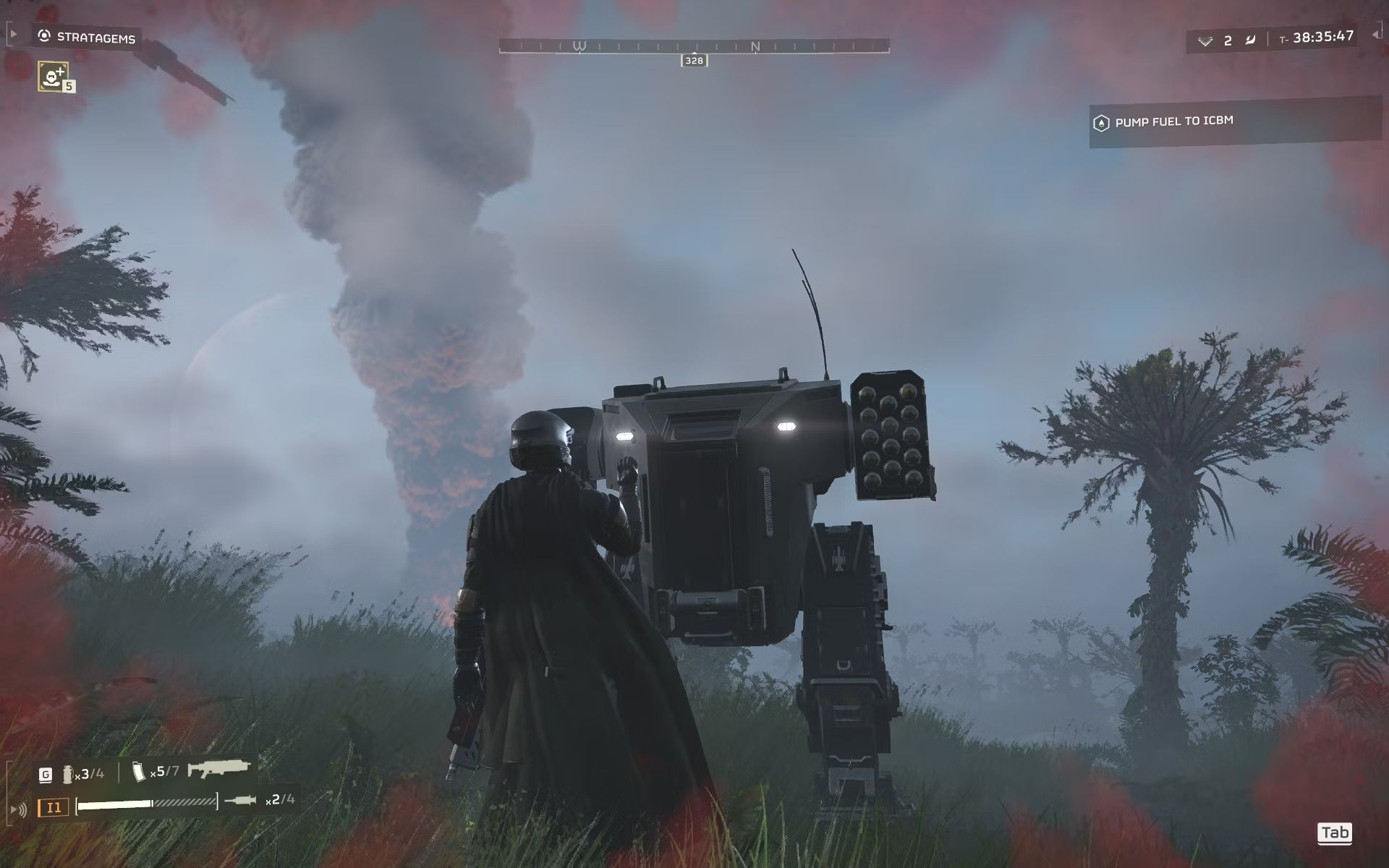 Exo-45 Patriot Exosuit near a player