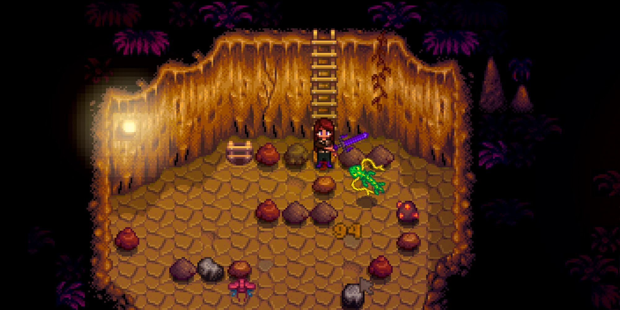 Farmer Attacking A Serpent In The Skull Cavern