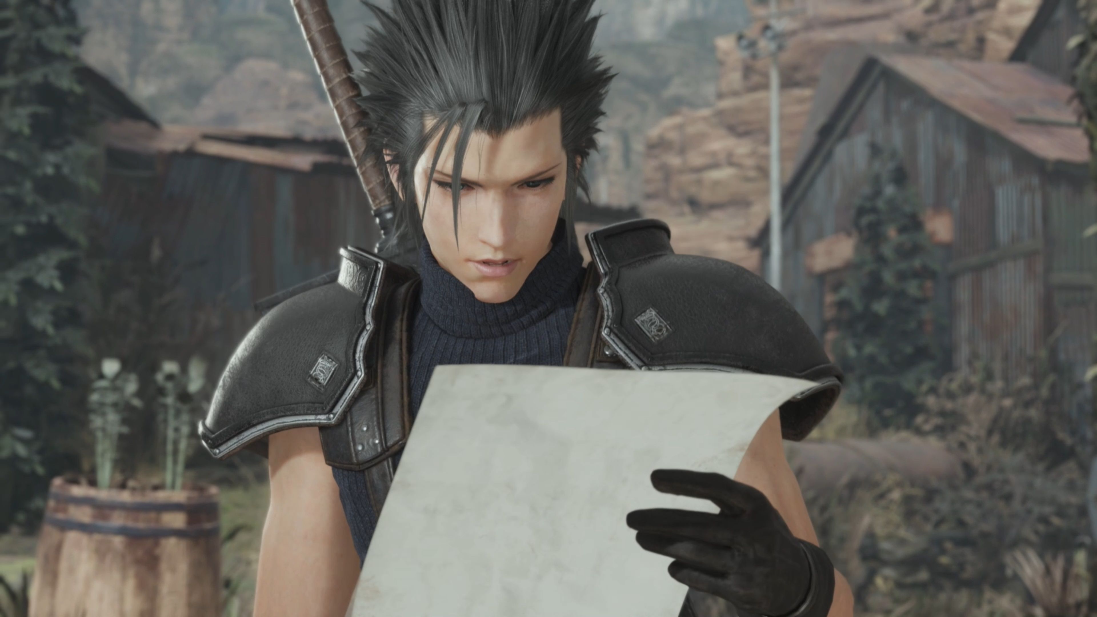 Zack reading a flyer in Final Fantasy 7 Rebirth