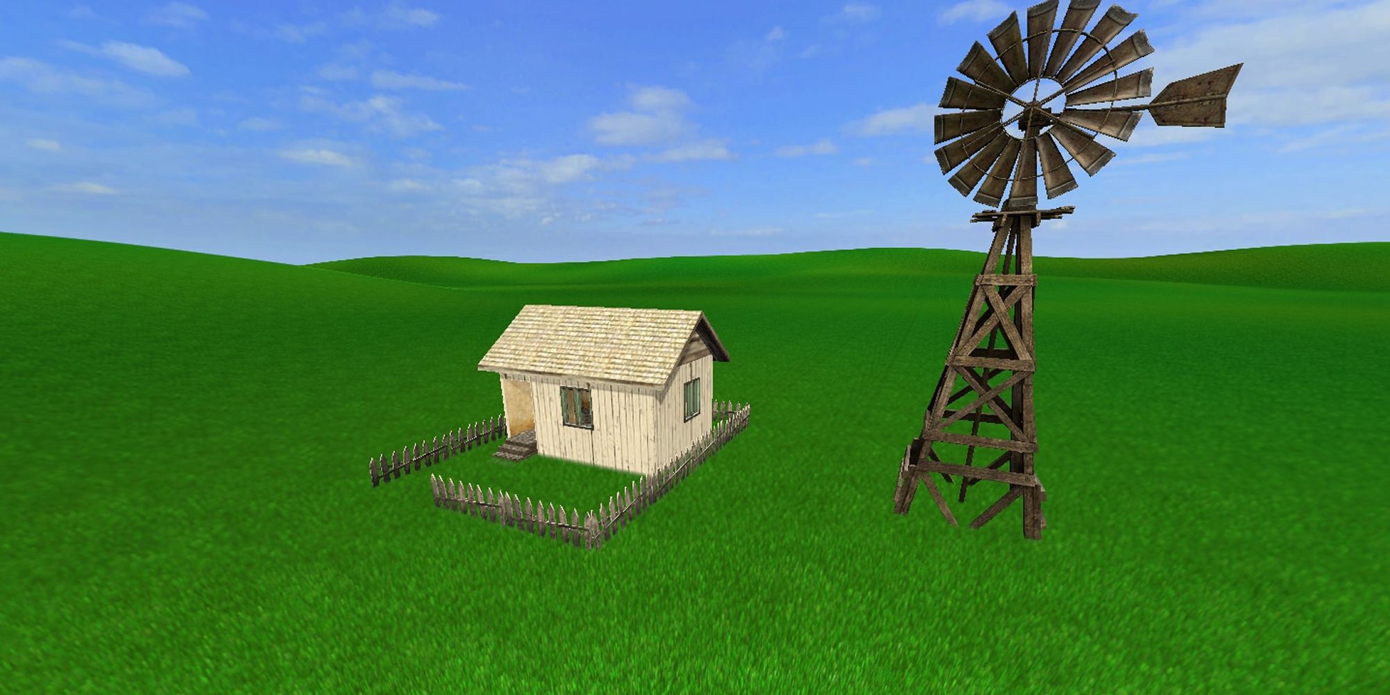 Garry's Mod Grassy Hills Map Showing A House And Windmill