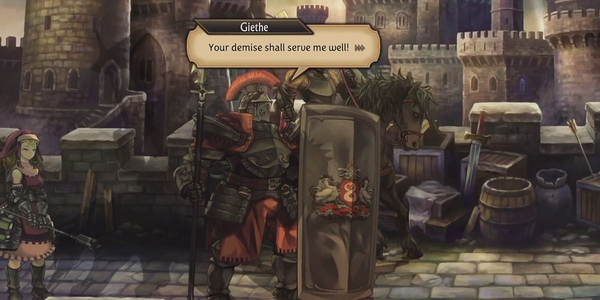 Geithe with a cleric and a dark knight in Unicorn Overlord.