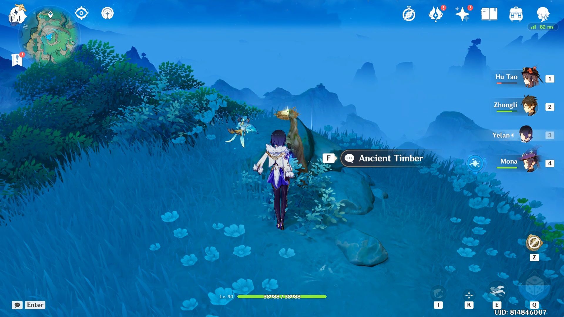Yelan standing close to a Lost Swords Of Guhua in Chenyu Vale in Genshin Impact.