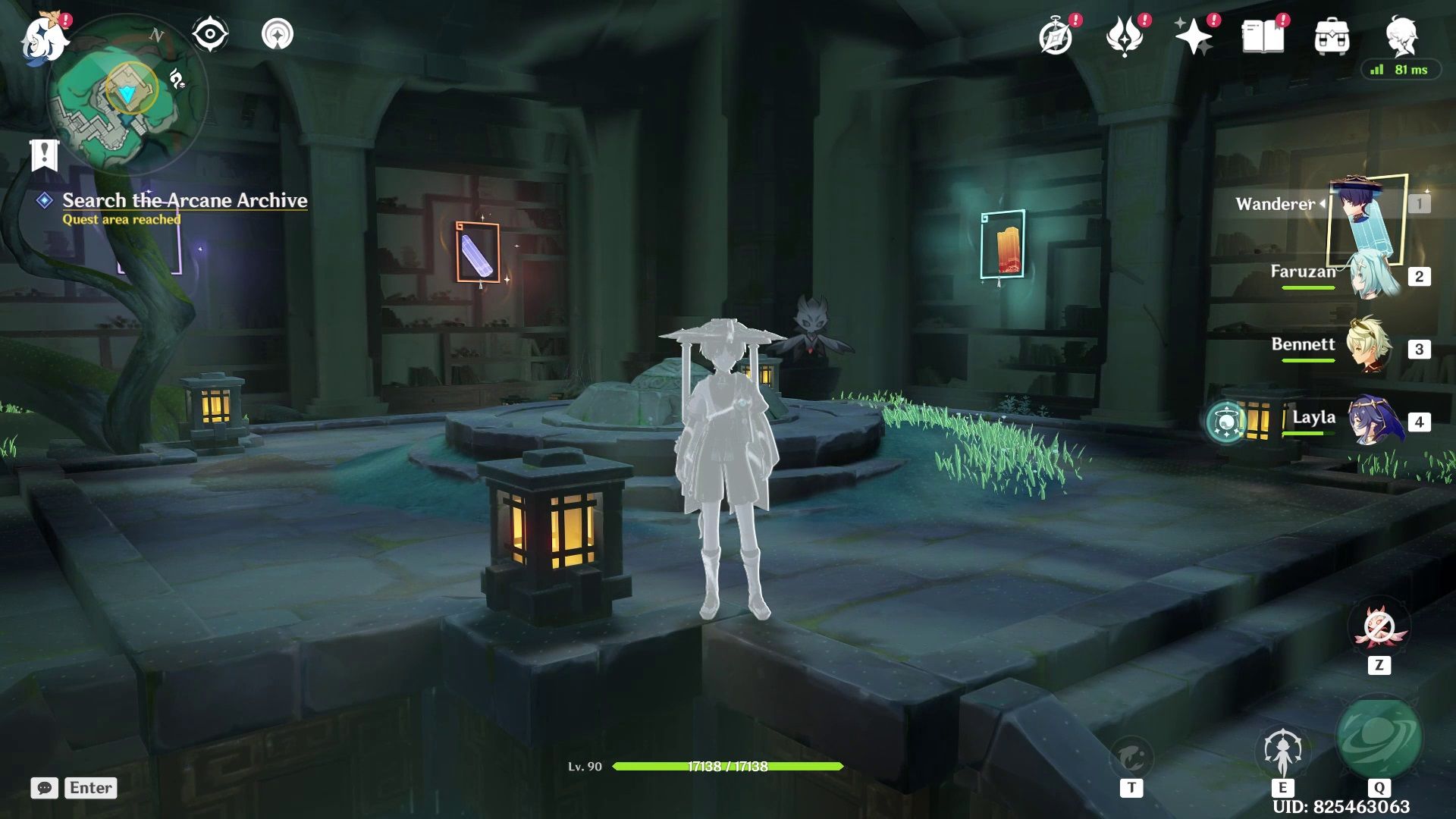 Wanderer using elemental sight in Genshin Impact.