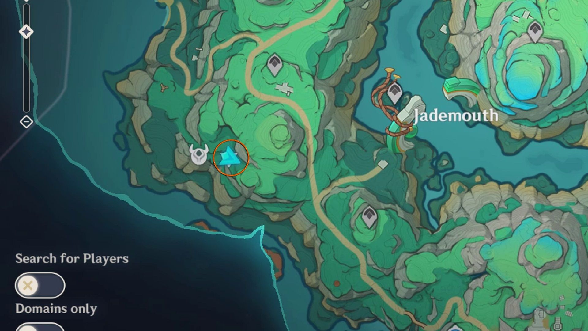 World Map showing the location of a locked Carefree Simulacura in Genshin Impact. 