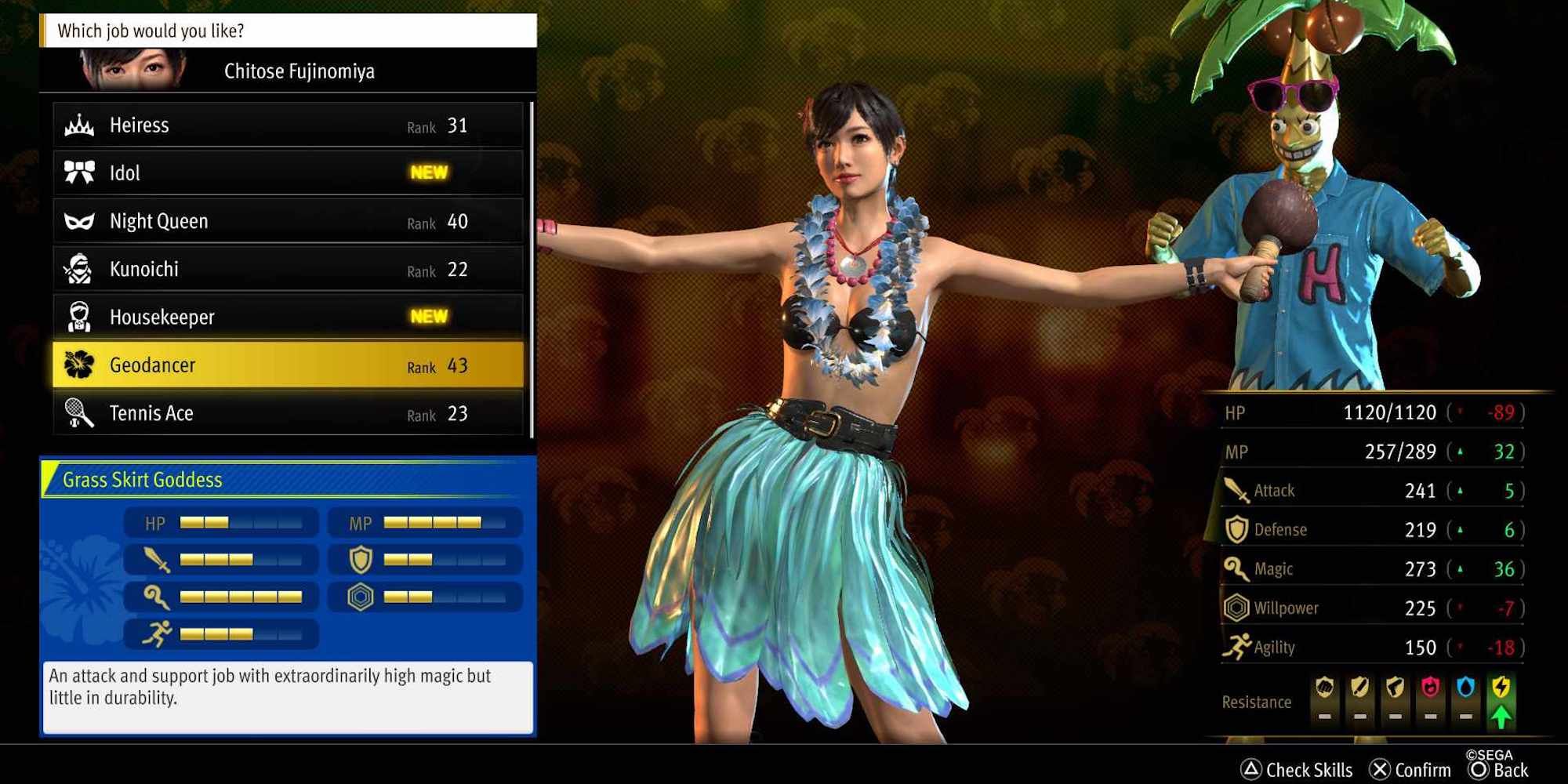 Geodancer in menu for aloha happy tours in Like a Dragon Infinite Wealth