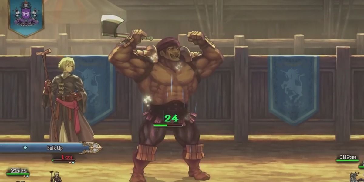 Bruno healing up from glancing damage as a Gladiator in Unicorn Overlord