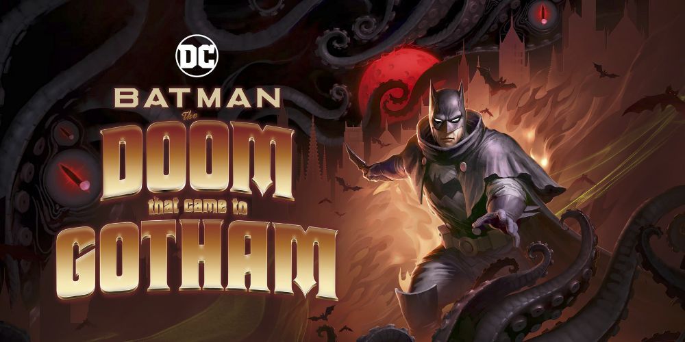 Batman holds a knife against a backdrop of tentacles, fog, and bats. 
