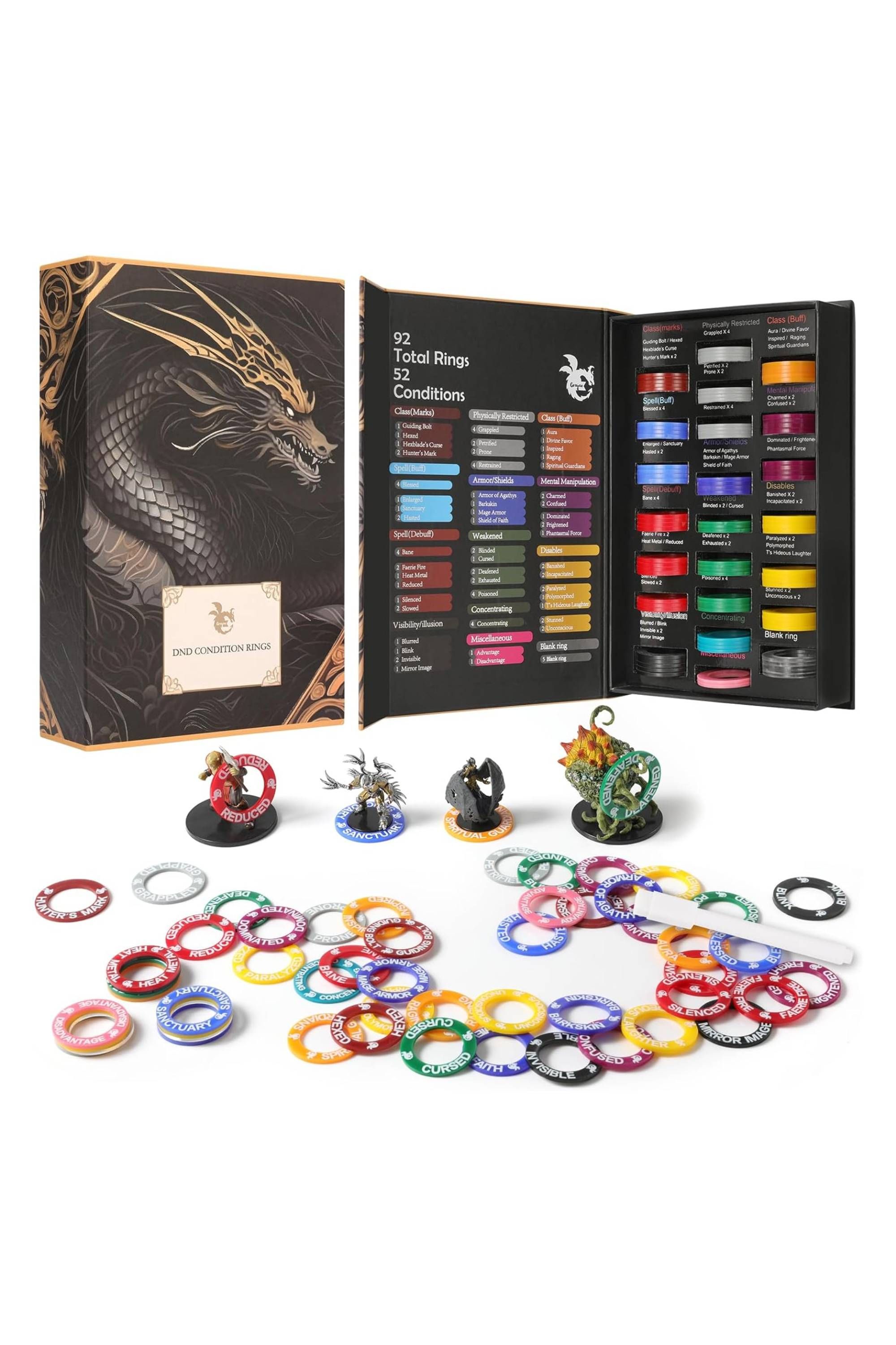 Grajar 52 Unique DND Miniatures Condition Rings