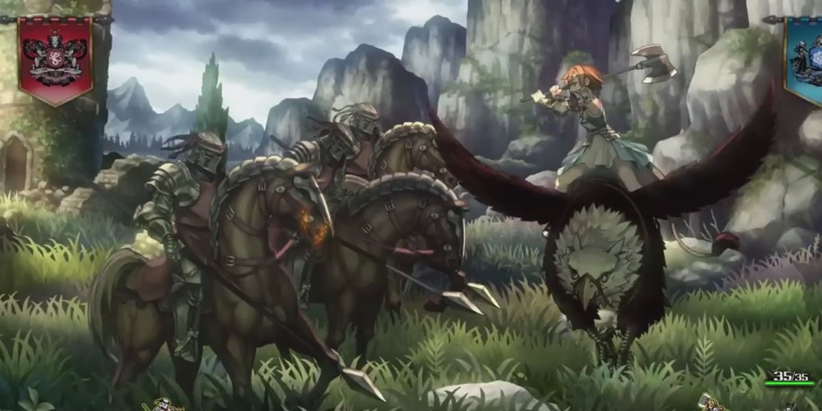 A Gryphon Rider soars into the helpless Calvary in Unicorn Overlord.