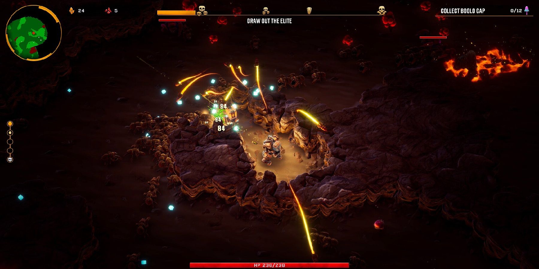 The Gunner firing missiles in Deep Rock Galactic: Survivor