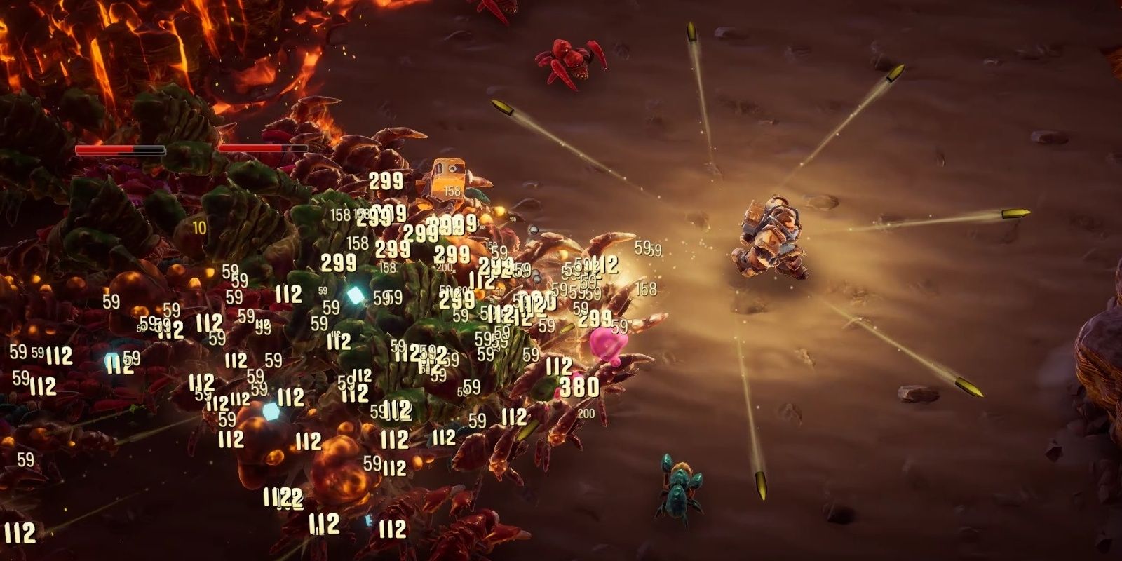 Deep Rock Galactic Survivor The Gunner faces a large swarm of bugs