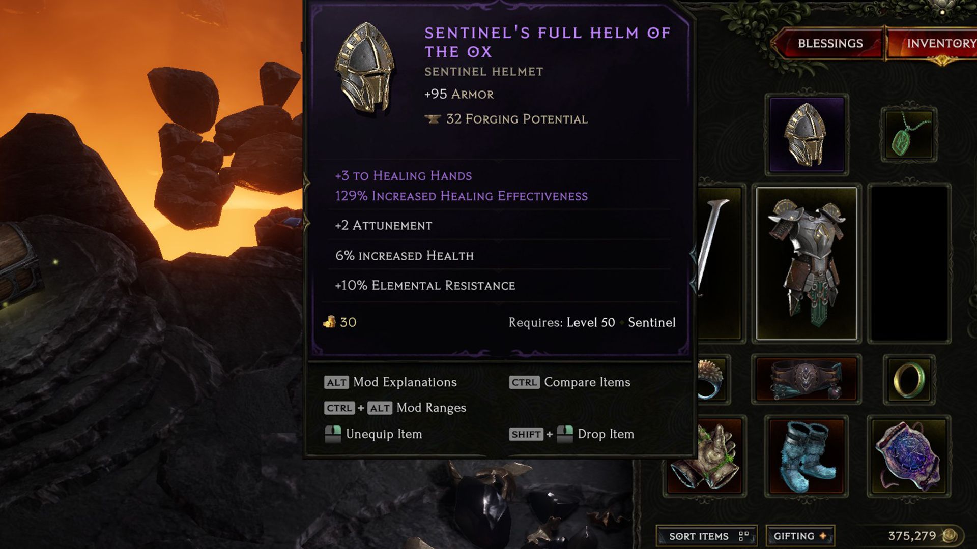 an exalted helmet with healing hands skill levels and increased healing effectiveness