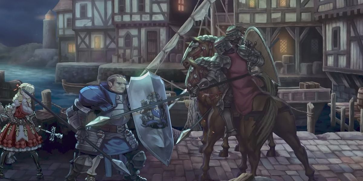 Hodrick uses his Hoplite skills to protect Alain in Unicorn Overlord