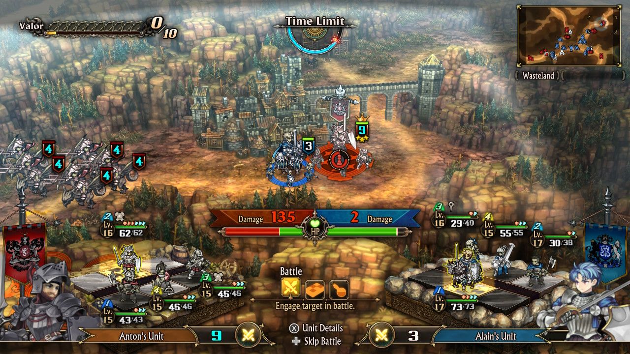 A screenshot of Alain fighting Anton in Unicorn Overlord