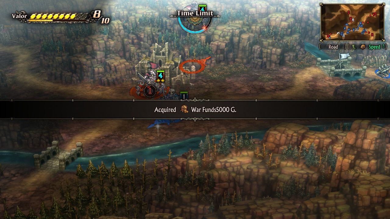 A screenshot of Alain getting 5000 G in Unicorn Overlord