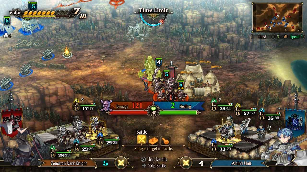Alain battling a Dark Knight in the Another Prince map of Unicorn Overlord