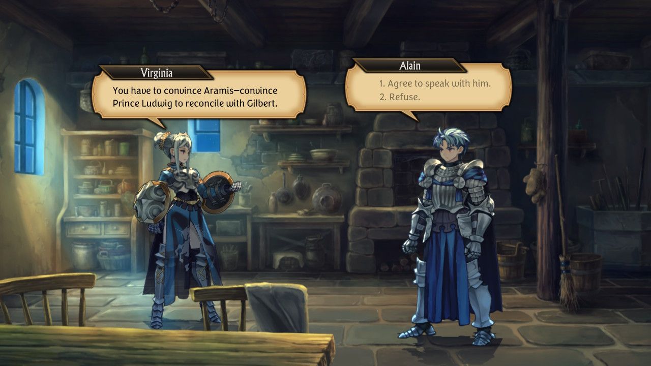 A dialogue option in Unicorn Overlord where Alain can either agree or refuse to speak to Aramis