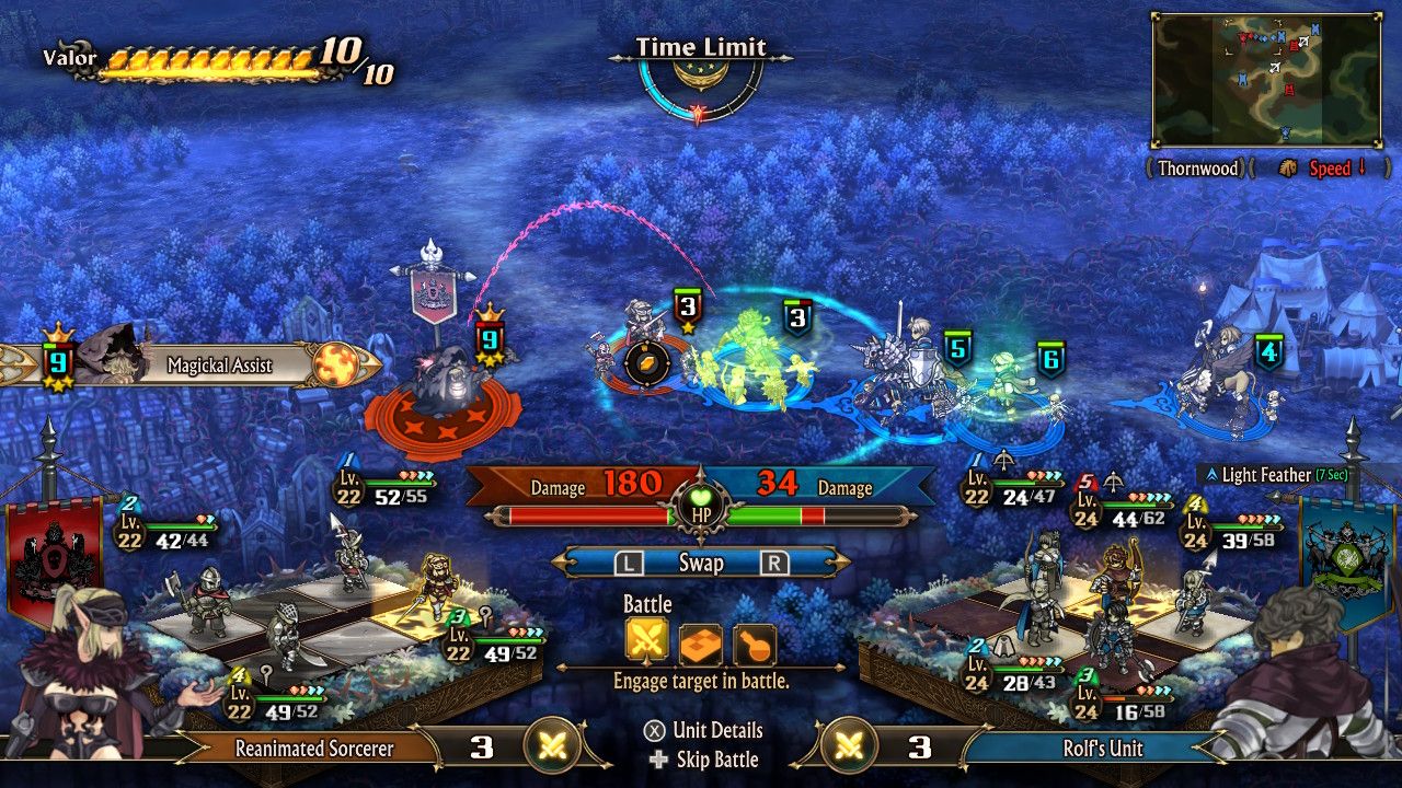 A screenshot of Rolf's unit facing a reanimated sorcerer in Unicorn Overlord