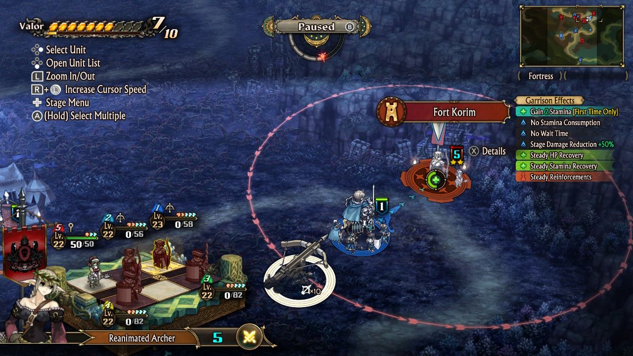 A screenshot of Alain approaching Fort Korim in Unicorn Overlord