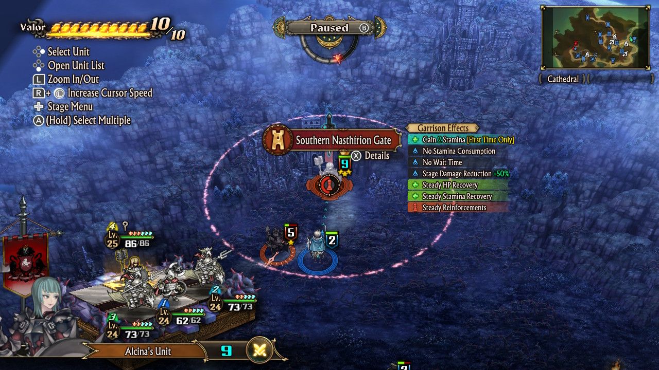 A screenshot of Alcina's unit in Unicorn Overlord