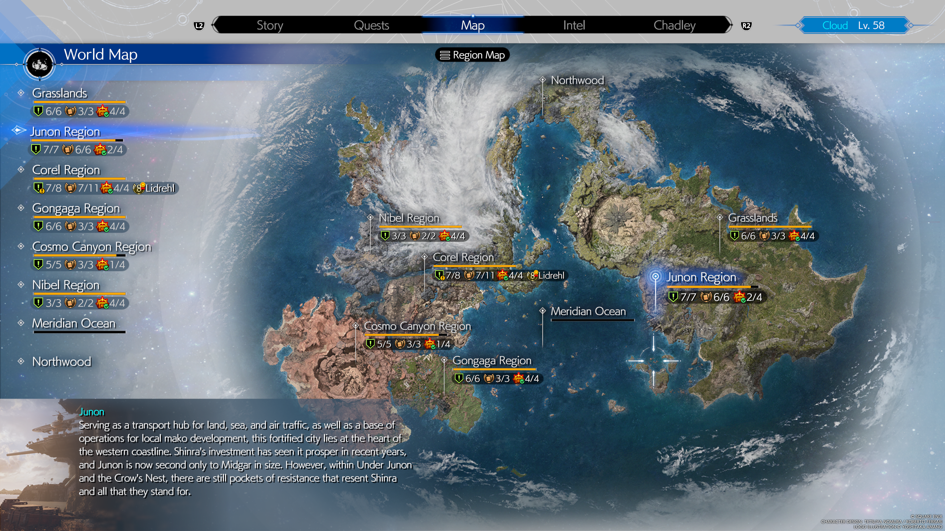 Final Fantasy 7 Rebirth - endgame map with quests and all six regions