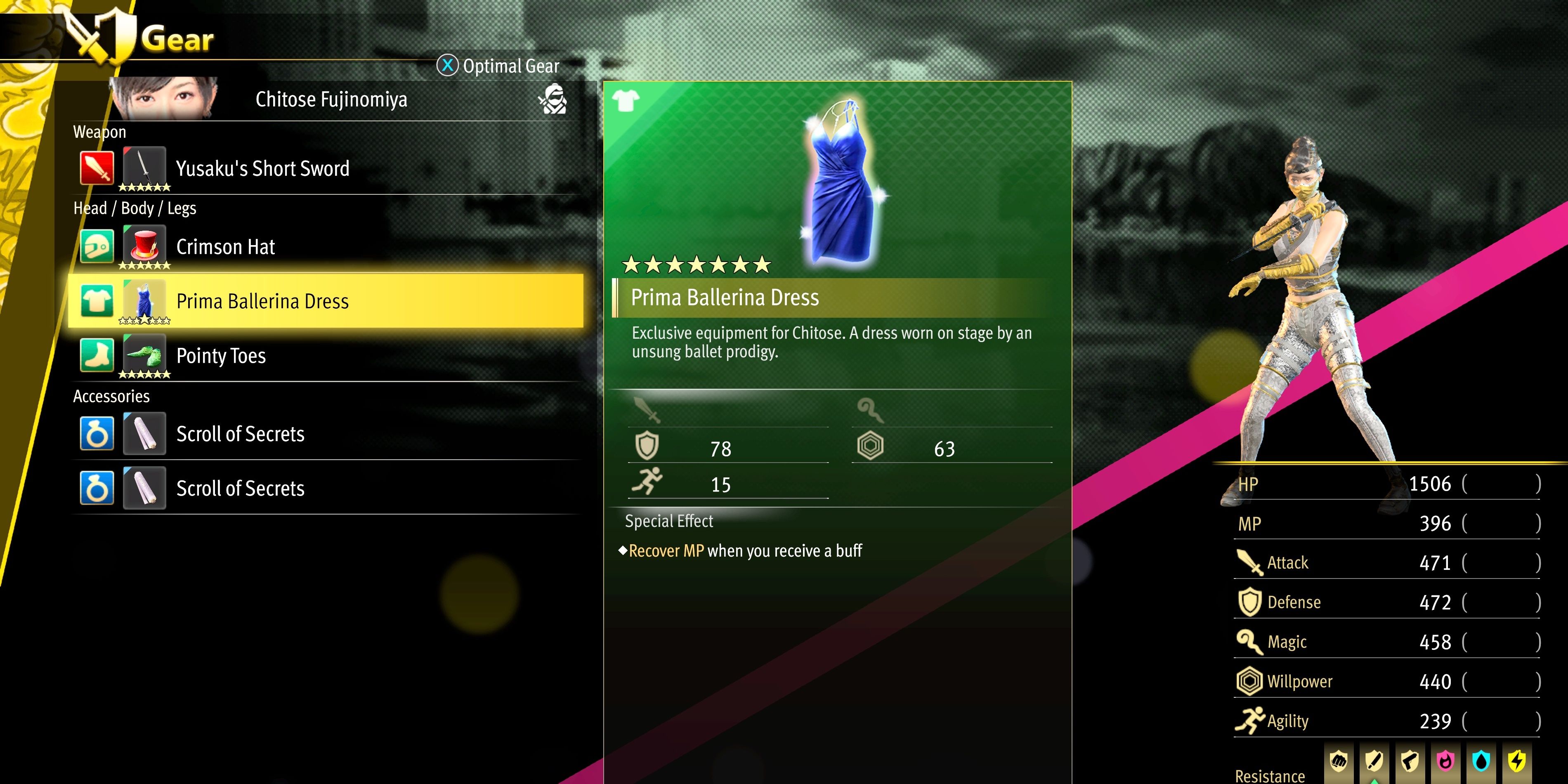 The Prima Ballerina Dress in the Gear menu of Like A Dragon: Infinite Wealth.