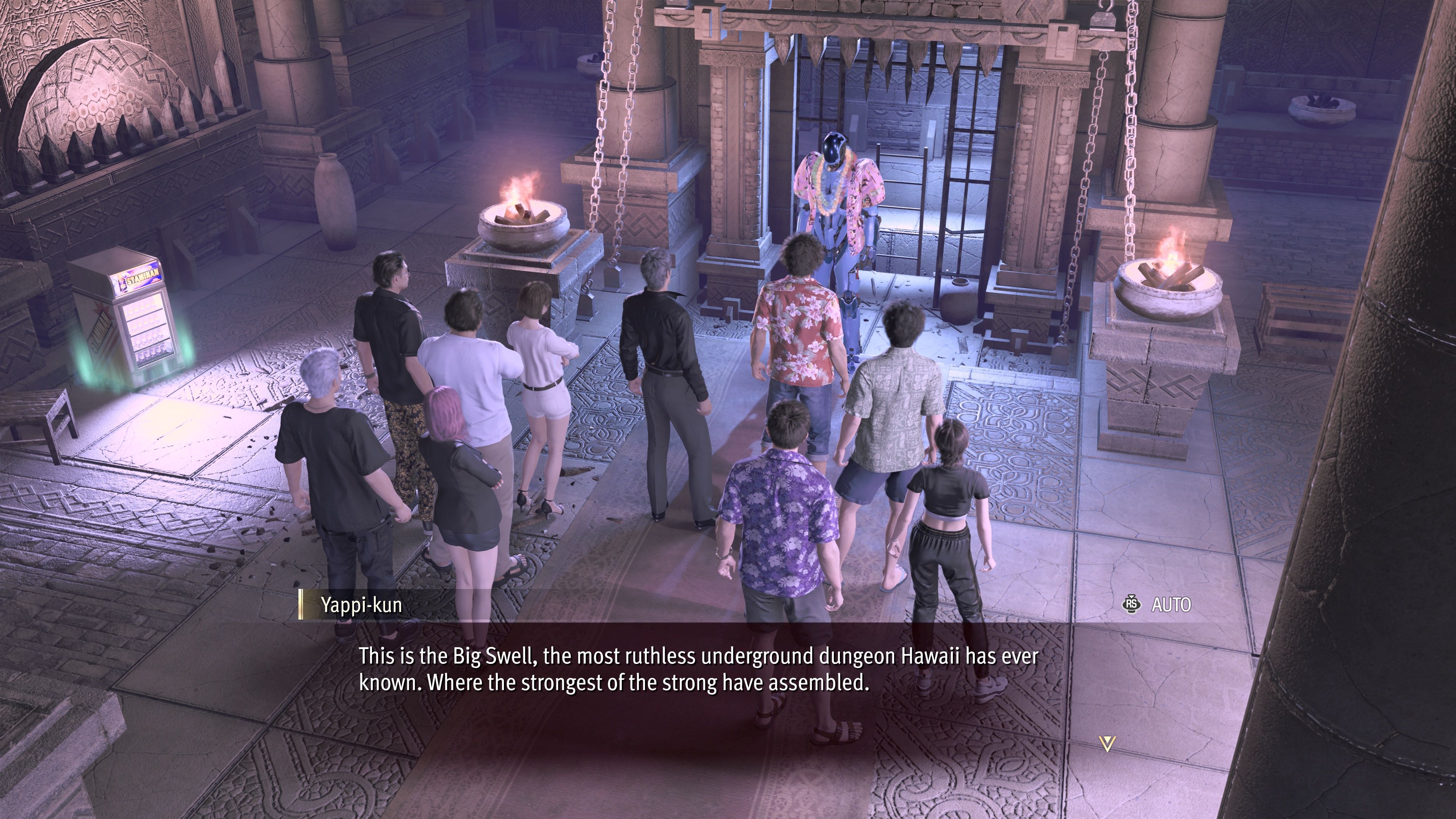 Yappi introduces Kasuga, Kiryu, and the crew to the Big Swell in Like A Dragon: Infinite Wealth.