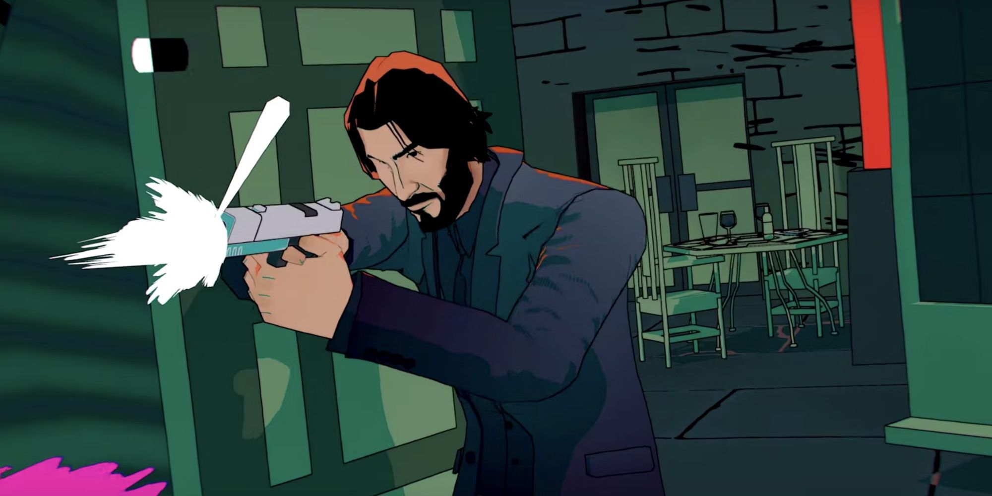 John Wick shooting a gun in John Wick Hex