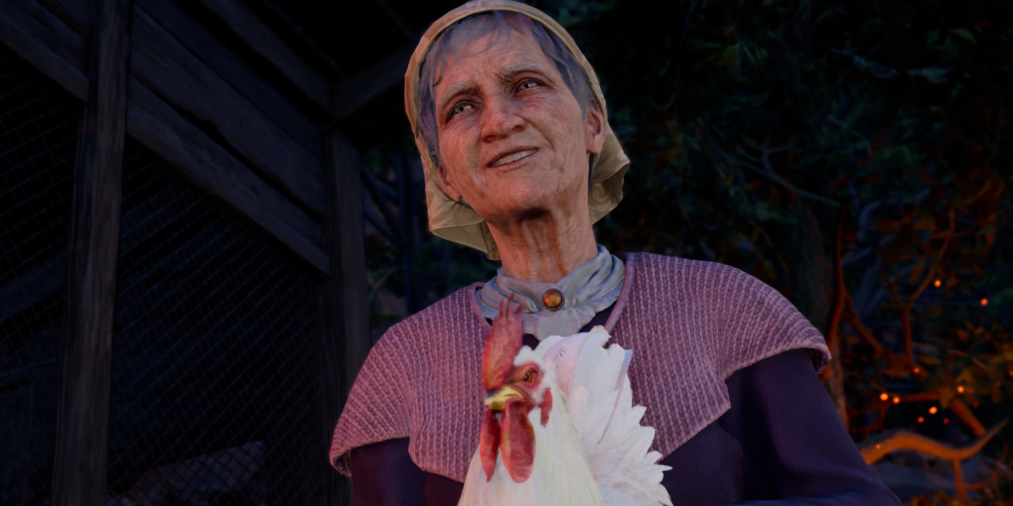 Kazhra is holding one of her chickens - FF7 Rebirth