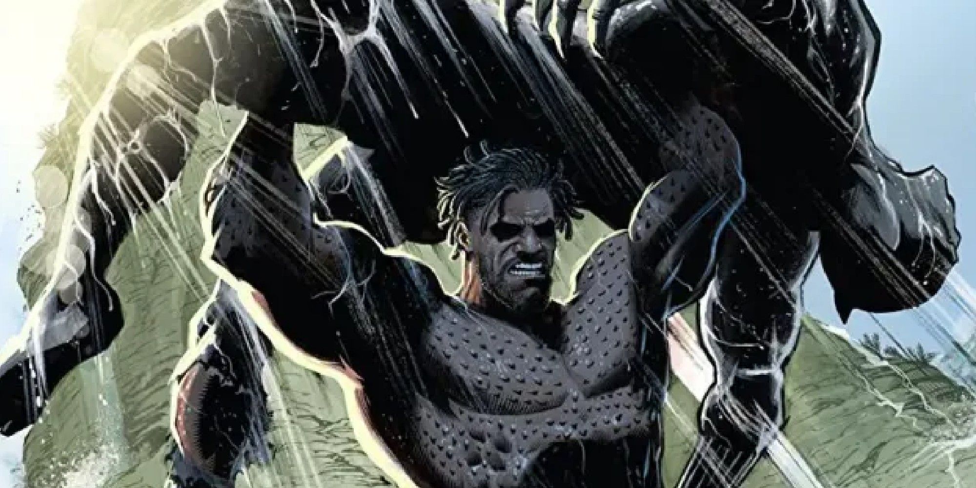 Killmonger with a defeatead Black Panther from Marvel Comics