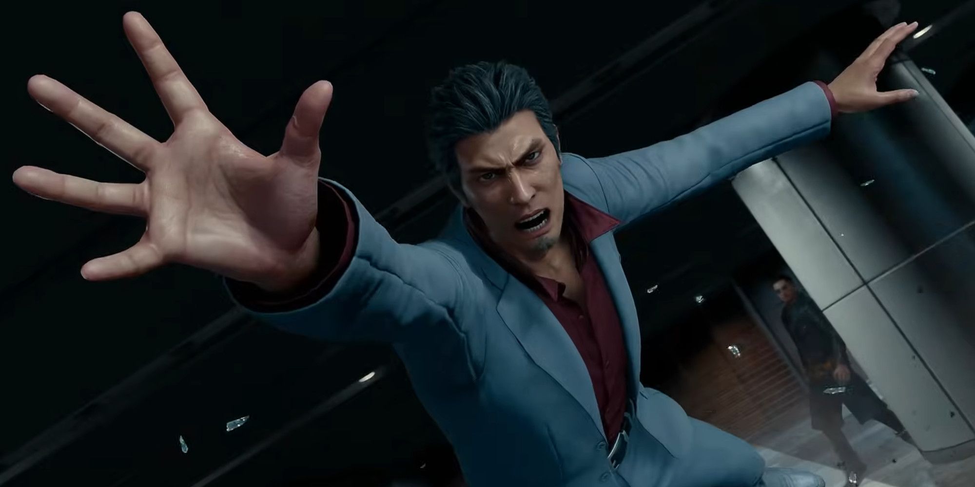 kiryu leaping towards the screen in Infinite Wealth