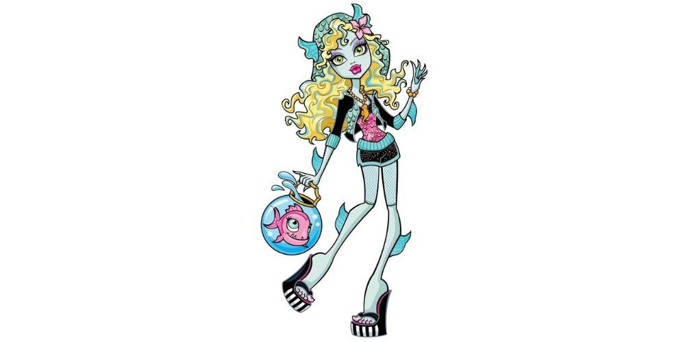 Lagoona Blue Walking Holding Fish Bowl With Pink Fish Wearing Black Outfit