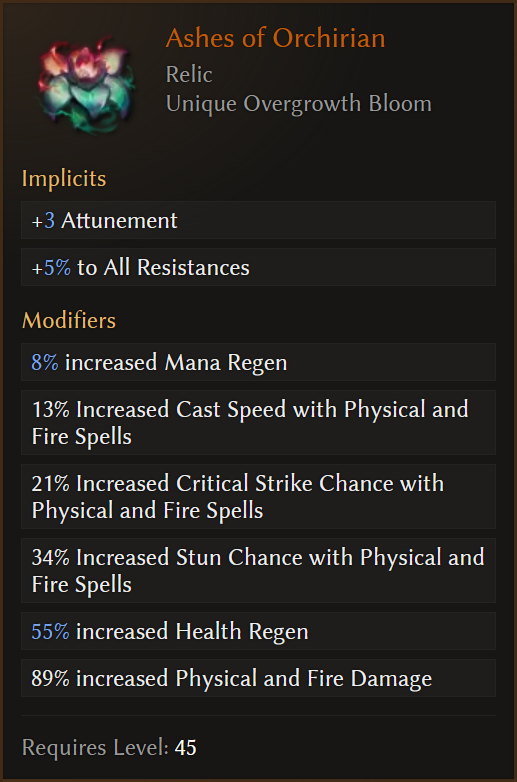 Last Epoch Ashes of Orchirian Unique