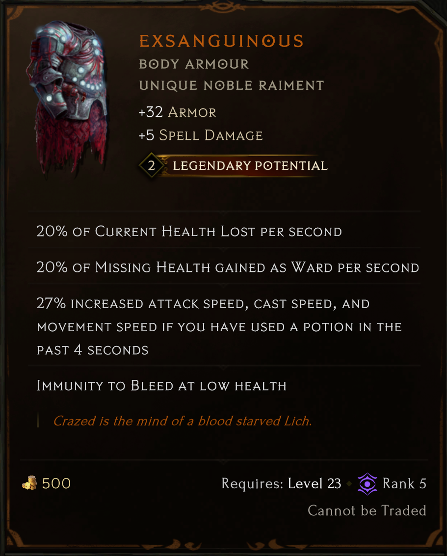 Last Epoch Exsanguinous Unique