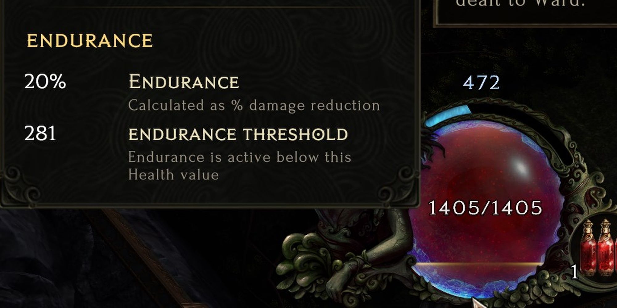 Last Epoch Health Globe Showing Endurance Stats