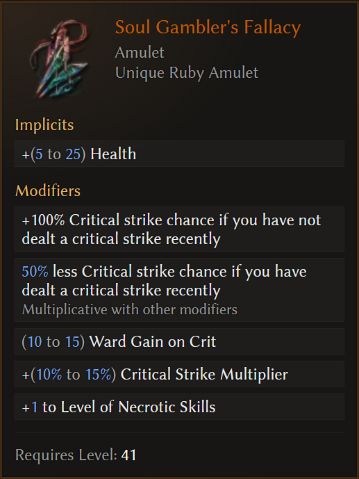Last Epoch Soul Gambler's Fallacy Unique