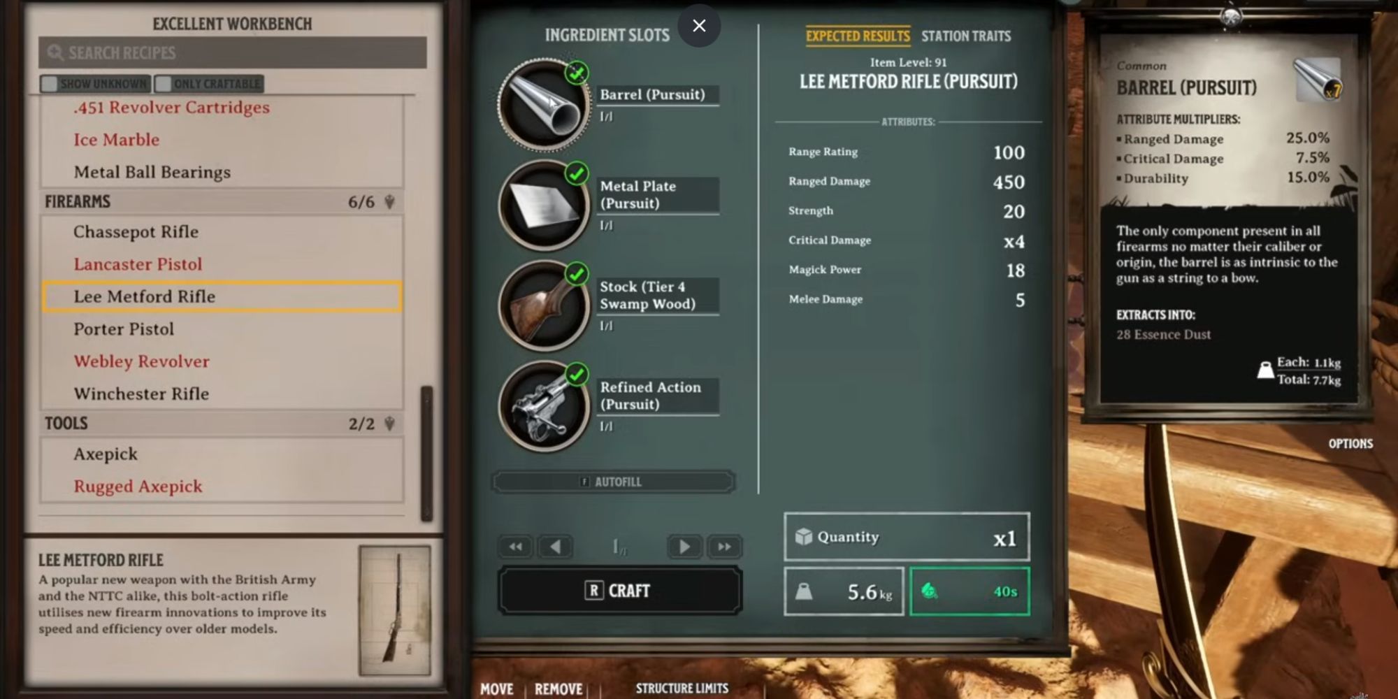 Lee Metford Rifle interface in Nightingale