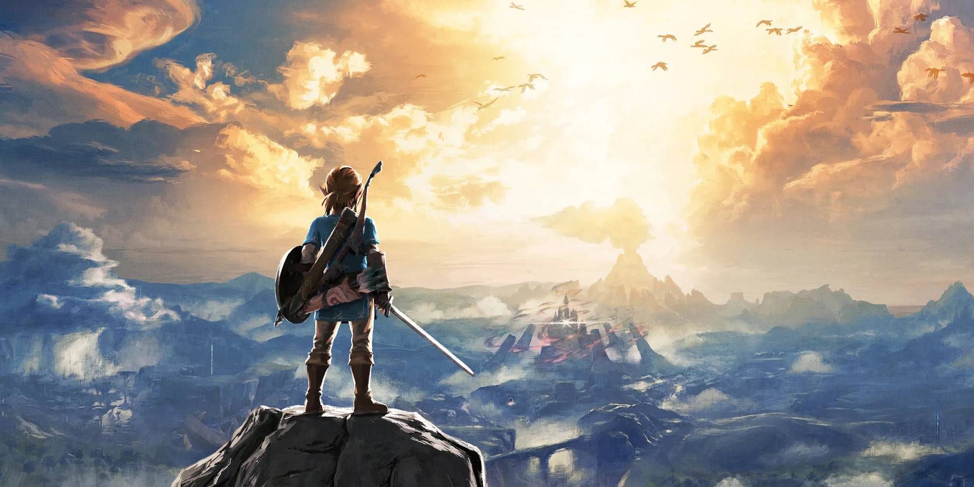 Link from The Legend Of Zelda Breath Of The Wild looking over Hyrule